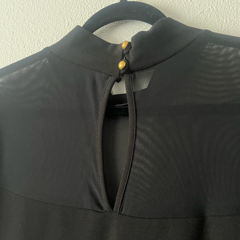 NWOT Elegant Mesh Frill Ruffle Round Neck Pencil Cocktail Dress - Picture 4 of 8